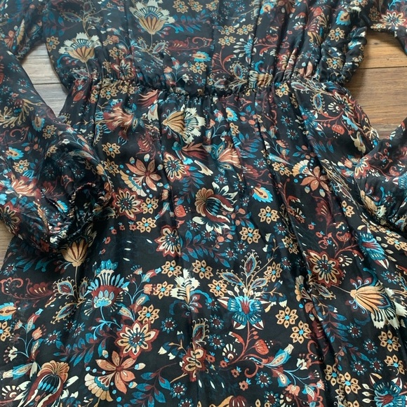 ELENA BALDI Italy Silk Blend Floral V-neck Long Sleeve Hi Low Hem Dress Size Med - Picture 12 of 12